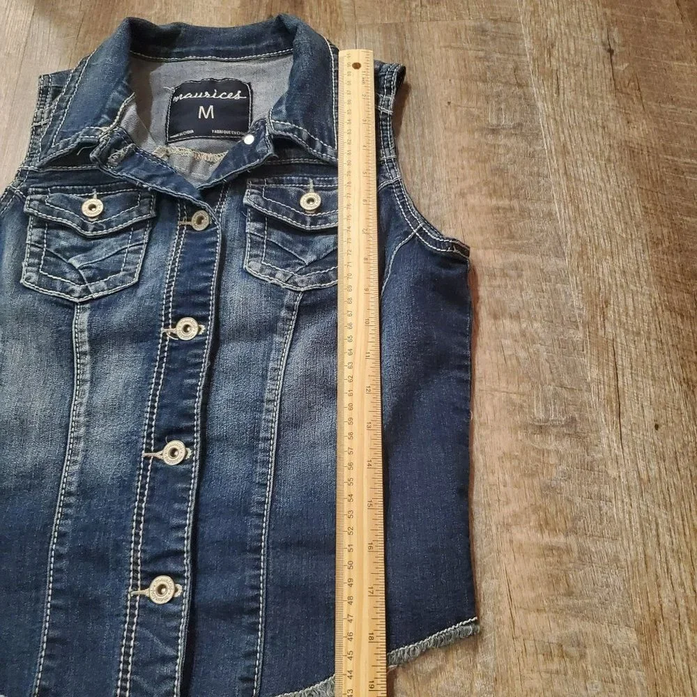 MAURICE'S WOMANS JEAN VEST MEDIUM POCKETS BUTTON CLOSURE BLUE - Picture 7 of 7